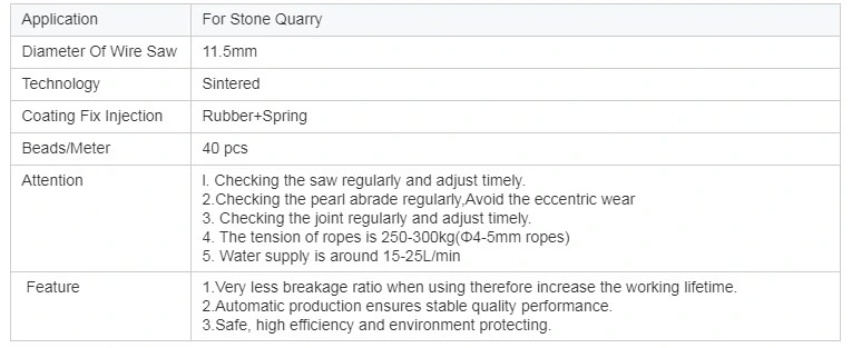 D11.5mm Rubber Diamond Wire Saw Diamond Tools for Granite Stone Quarry Cutting